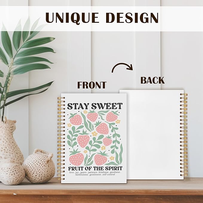 Qabliqo Fruit of the Spirit Christian Spiral Notebooks, Strawberry Bible Journals for Writing, Religious Scripture Journal for Women, Bible Verse Notebook for Note Taking, 5.5x8.3 Inch