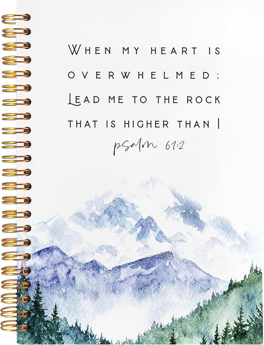BearCake Christian Notebook Journal, Prayer Journal for Women, Lead Me To the Rock That is Higher Than I Bible Notebooks for Note Taking, Watercolor Mountain Hardcover Spiral Notebook 5.5x8.3