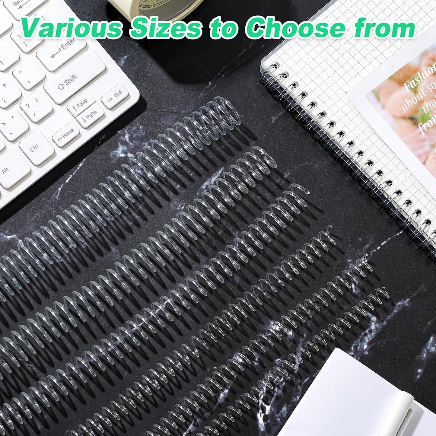 Leinuosen 120 Pack Plastic Spiral Binding Coils Kit Spirals Multi Size Coils for Binding Binder Combs Spines(1/4 5/16 3/8 1/2 5/8 3/4 Inch,Transparent)