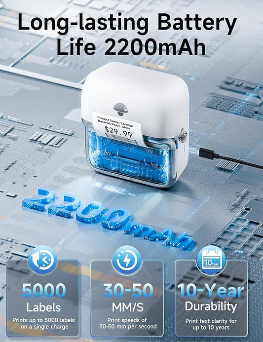 Phomemo M250 Label Maker Machine with Tape, 3 Inch Thermal Label Maker, 2025 Upgrade Portable Barcode Printer for Business, Home, Logo Label, Sticker Printer for Phones & PC, with 1 Roll Label