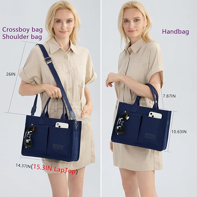 Tote Bag for Women With Compartments,Large Canvas Tote Women's Purse Crossbody Bags Work Laptop Book Bag Satchels Handbags