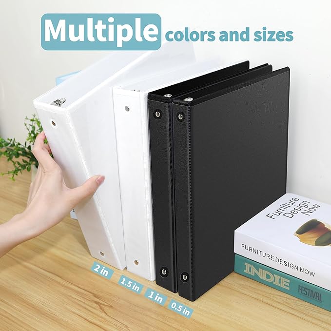 SUNEE 3 Ring Binder 1.5 Inch 10 Pack, Clear View Binder Three Ring PVC-Free (Fit 8.5x11 Inches) for School or Office Supplies, White