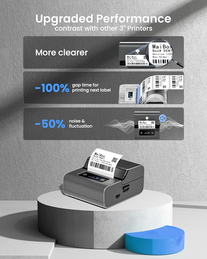 Phomemo M221 Label Maker, New Upgraded 3 Inch Bluetooth Thermal, Easier & More Stable, for Product, Address, Barcode, Small Business, Portable Label Printer DIY on Phone/PC, Space Gray,+100 Labels
