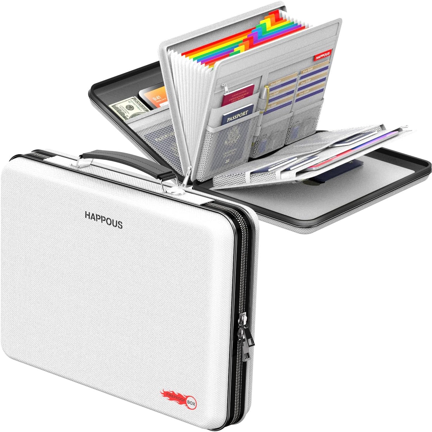 Fireproof Document Organizer, Expanding File Organizer with 13 Pockets, Portable Fireproof Document Box Hard-Shell Document Organizer Storage for Documents Laptop Passports Cards Gray