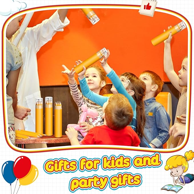 24 Pack 144pcs #2 HB Pencils Bulk in Tube with Sharpener and Eraser Wood-cased Pre-sharpened Pencils for Kids Student Back to School Supplies Classroom Prize Party Favor Gifts (Yellow)