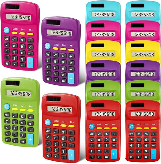 12 Pieces Pocket Calculators,Pocket Mini Calculators,8 Digit Display Basic Calculator,Solar Battery Dual Power Function Calculator for Students Kids Home Office (Multicolor, 12 Pieces)