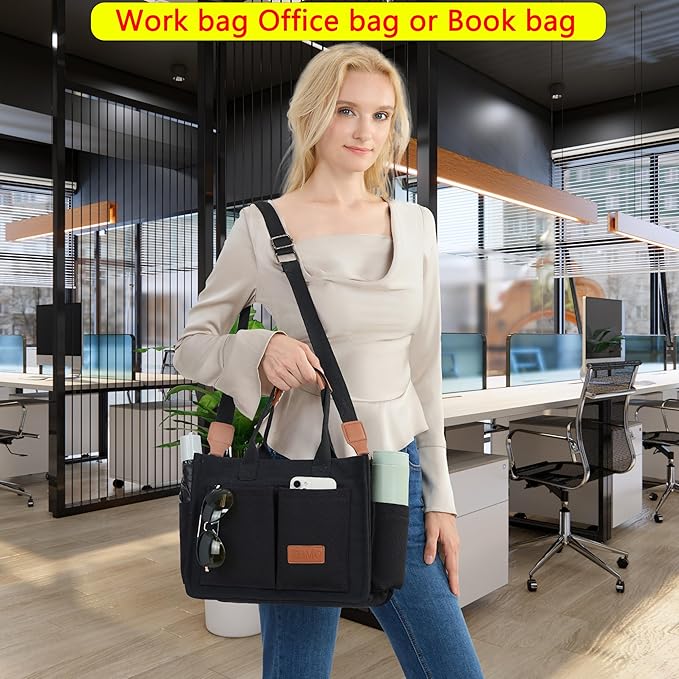 Tote Bag for Women With Compartments,Large Canvas Tote Women's Purse Crossbody Bags Work Laptop Book Bag Satchels Handbags
