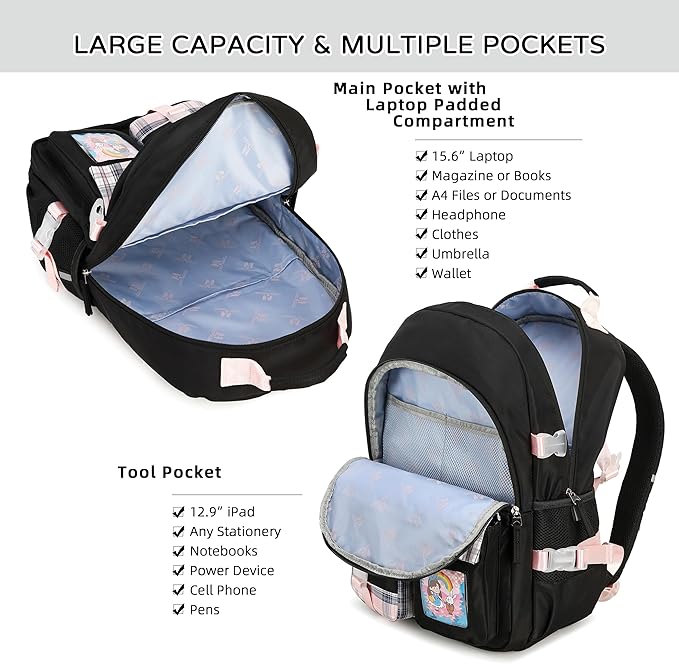 Hey Yoo Cute Backpack for School Backpack for Girls Backpack with Lunch Box Bookbag Set Kids Backpacks for Teen Girls