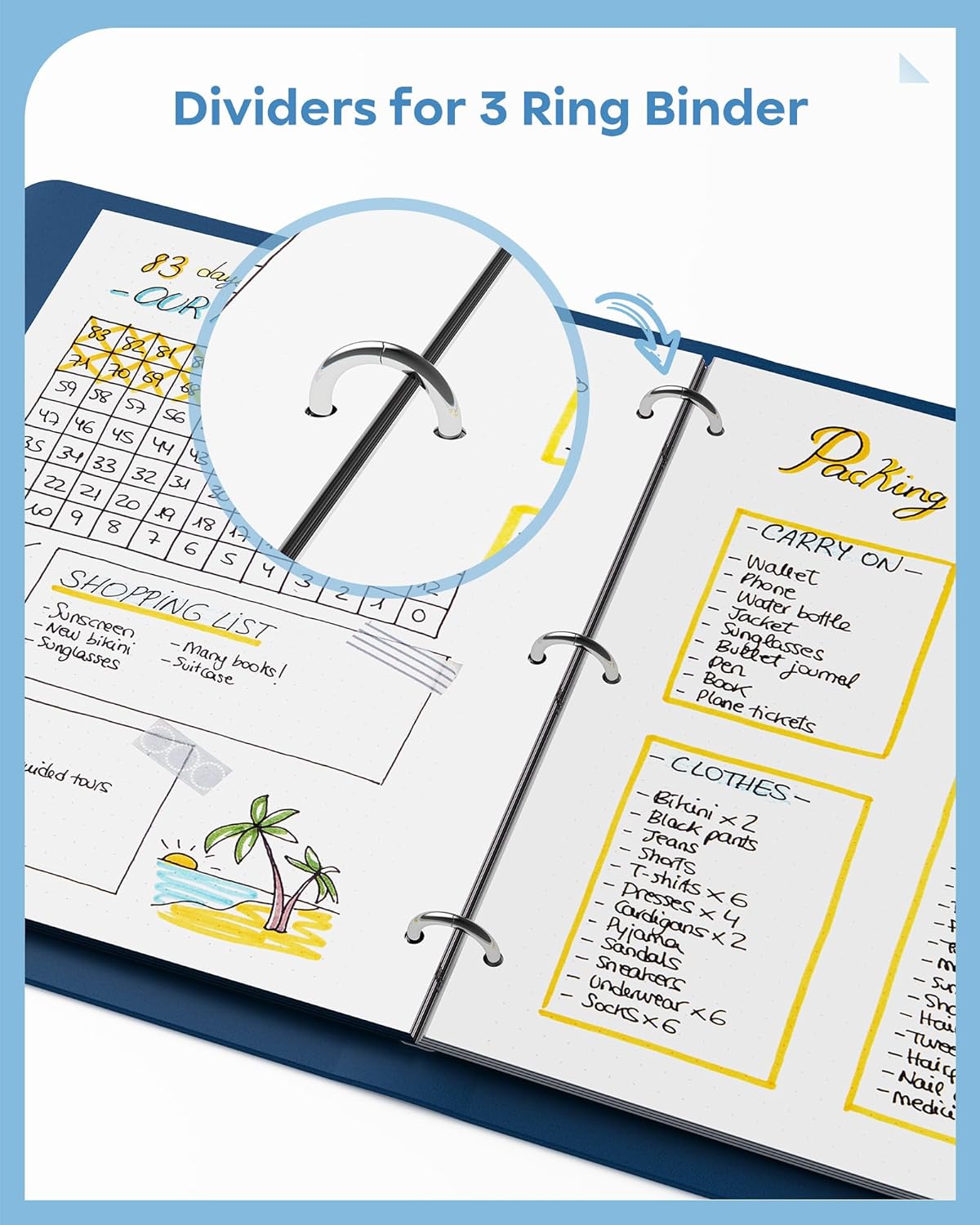 8 Tab Binder Dividers for 3 Ring Binder, 1 Set/8 Count, Thicken, Write & Erase Reusable Waterproof Plastic Binders for School & Office Files, Extra 20 Labels