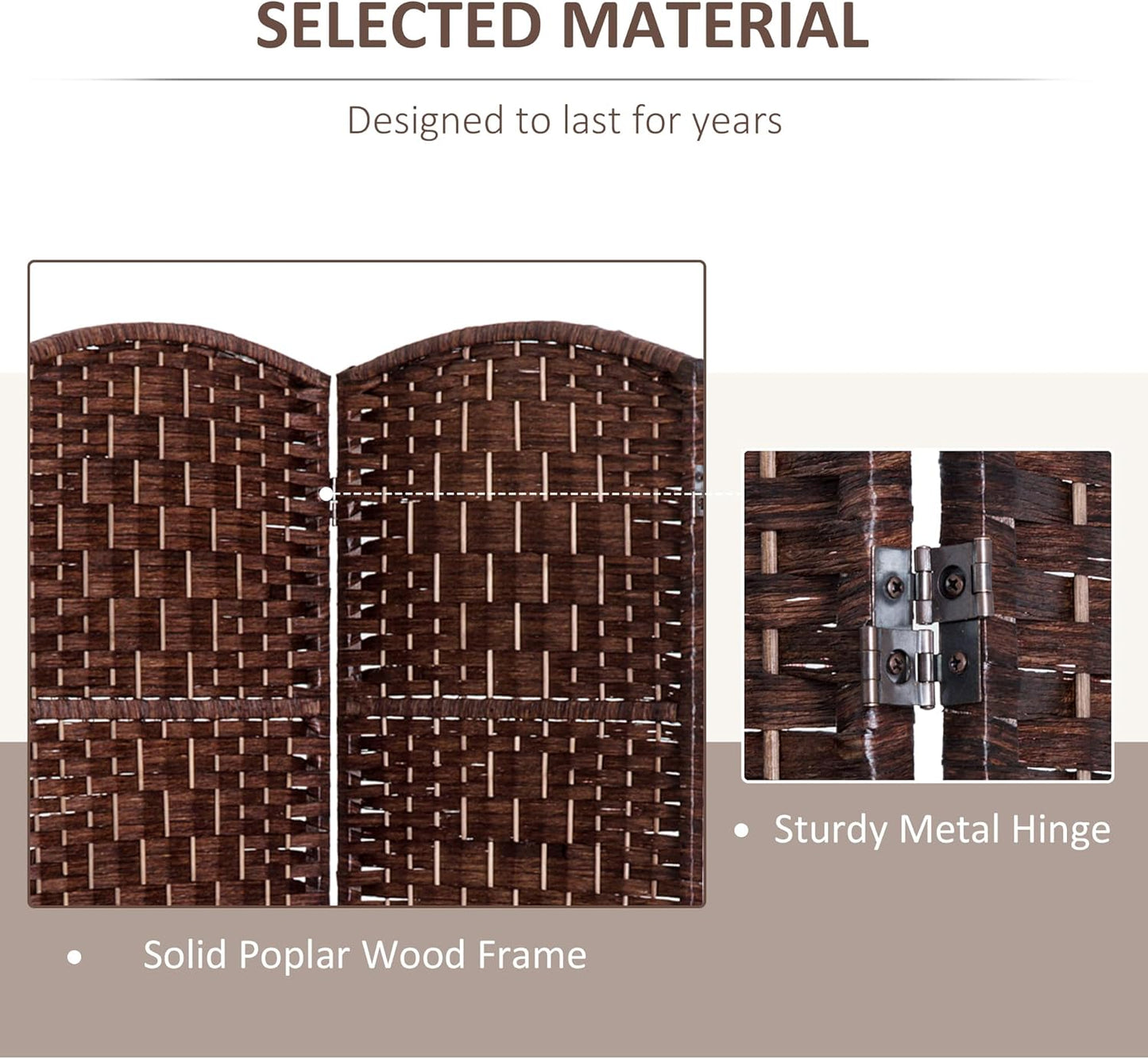 HOMCOM Room Divider 4 Panels Folding Privacy Screen 6FT Tall Portable Wicker Weave Partition Wall Divider for Bedroom Home Office, Brown