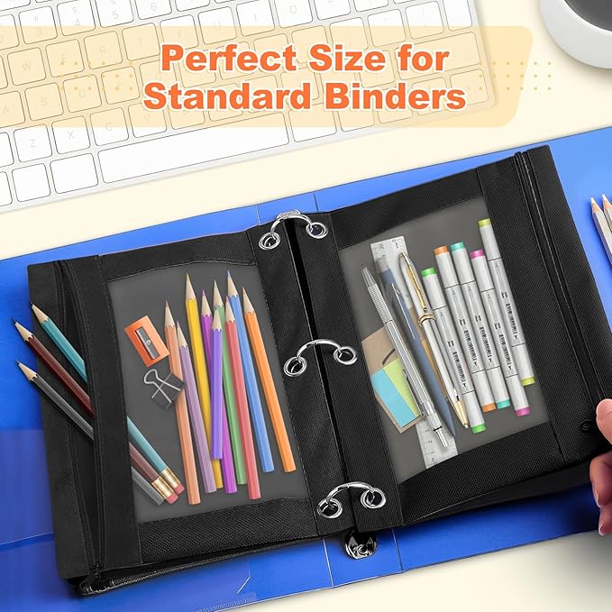 Shemira Pencil Pouch for 3 Ring Binder, 30 Pack Pencil Pouches Bulk, Binder Pencil Pouch with Smooth Zipper, Zipper Pencil Pouches, 3 Ring Binder Pencil Pouches, Clear Window Pencil Case,Black