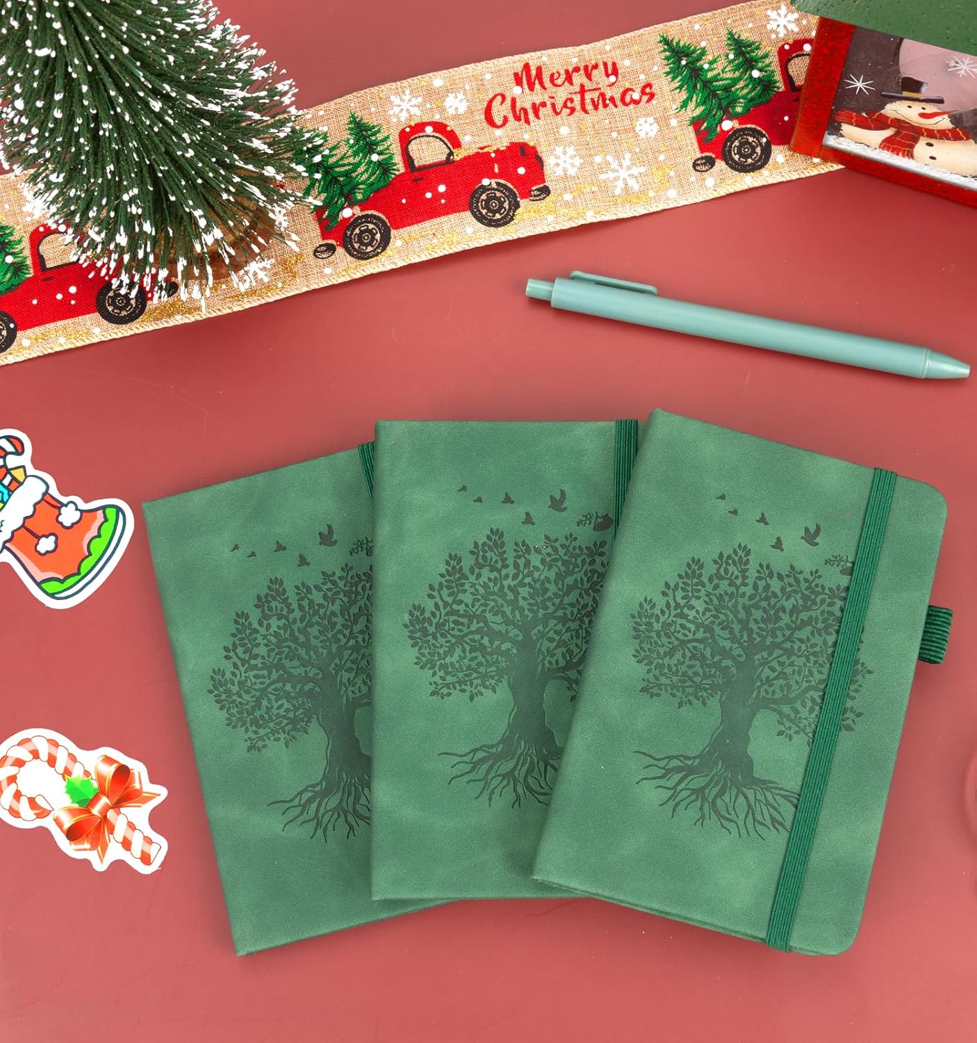 3 Pack Pocket Journaling Notebooks, A6 Small Notebook For Note Taking Journaling Notebooks Journals For Writing Mini Note Pads With Pen Holder 120 Pages 100 GSM Thick Paper-3 Green