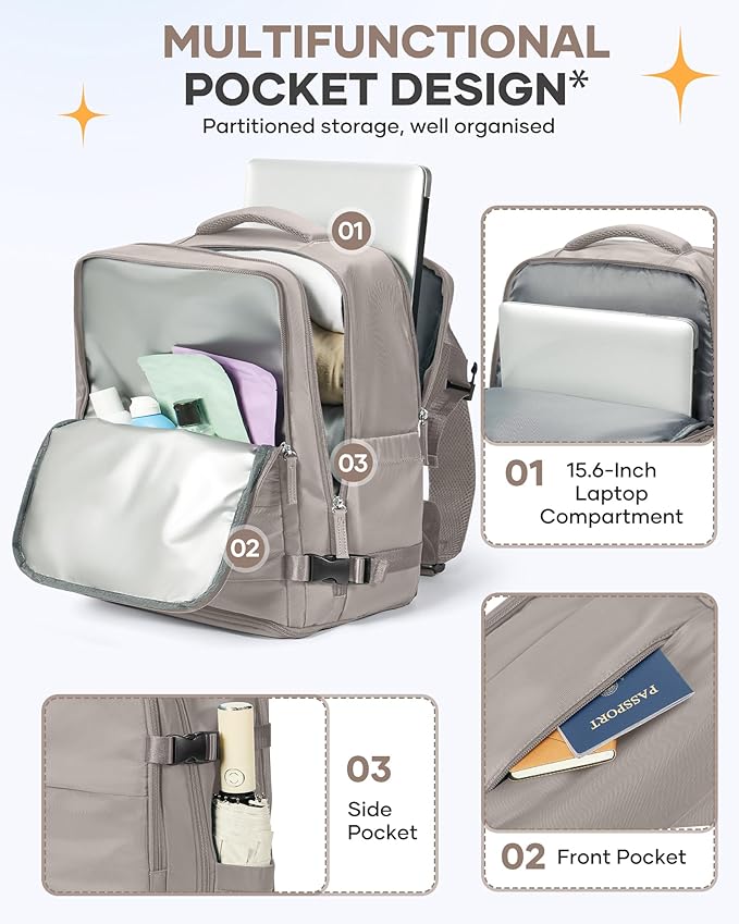 Large Travel Backpack - Carry On Flight Approved Mochila De Viaje - 18x14x8 Inches - Personal Item Travel Bag for Men & Women