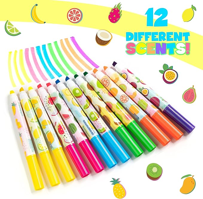 Smarkers - Washable Patented Gourmet Scented Highlighters, 6 Colors, Large Chisel Tip, 12 Count