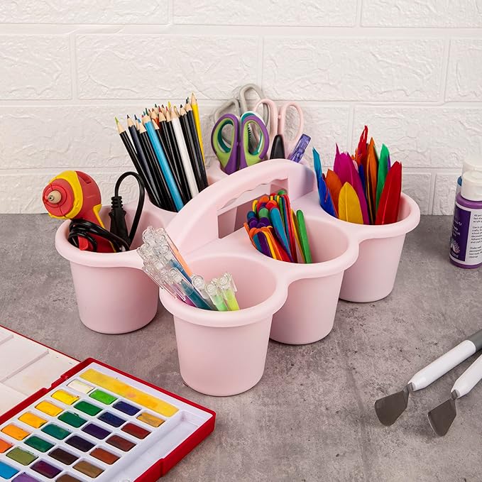 2 Pack Classroom Caddy For School,Kidsroom,Pencil Holder,Plastic Cup Caddy for Drink Delivery(Pink)