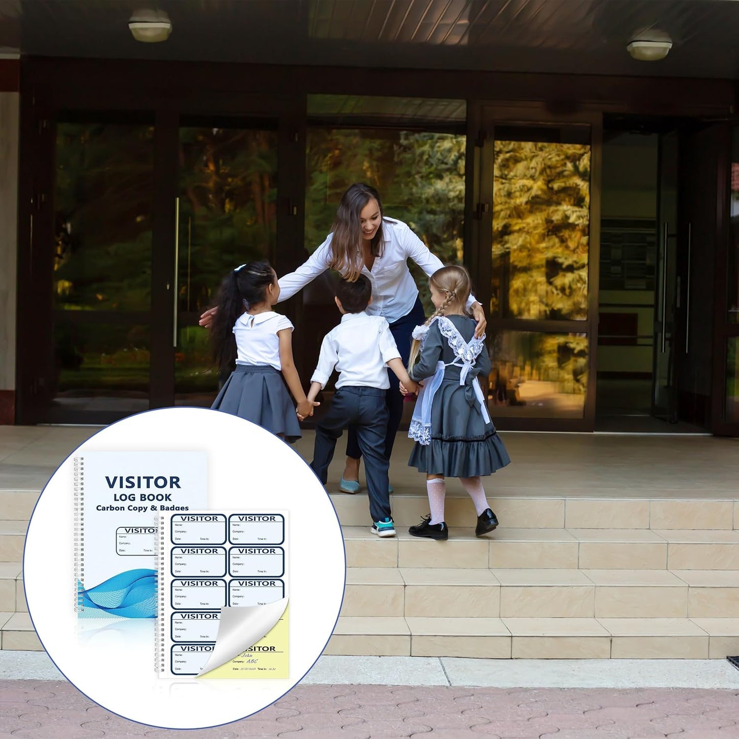 3 Pack of 450 Visitor Log Book Visitor Badges Registry Log with Carbon Copy Visitor Stickers Letter Size Extras Protecting Privacy Pages Spiral Bound Self Visitor Badges Guest Register Book (3)