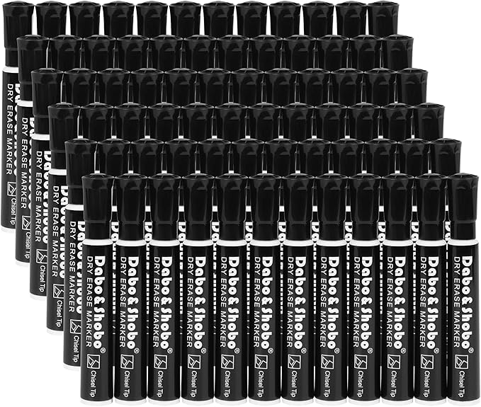 Dabo&Shobo Dry Erase Markers, Bulk Pack Of 72 Count, Low Odor Ink, Chisel Tip, Black Whiteboard Markers Perfect For Writing on Whiteboard, Mirror, Glass For School, Office, Home