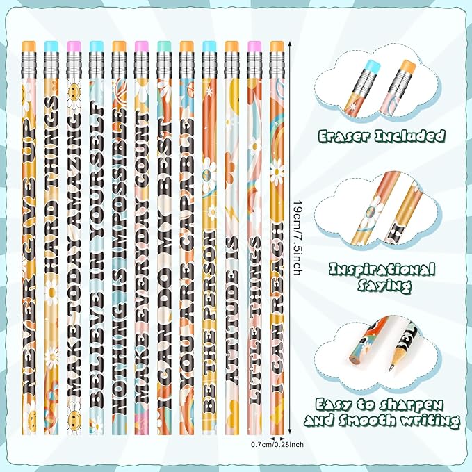 Ragnhild 200 Pcs Retro Motivational Pencils, Inspirational School Pencils for Classroom, Cute Wood Graphite Pencils with Encouraging Sayings, Back to School Supplies for Kids & Teachers