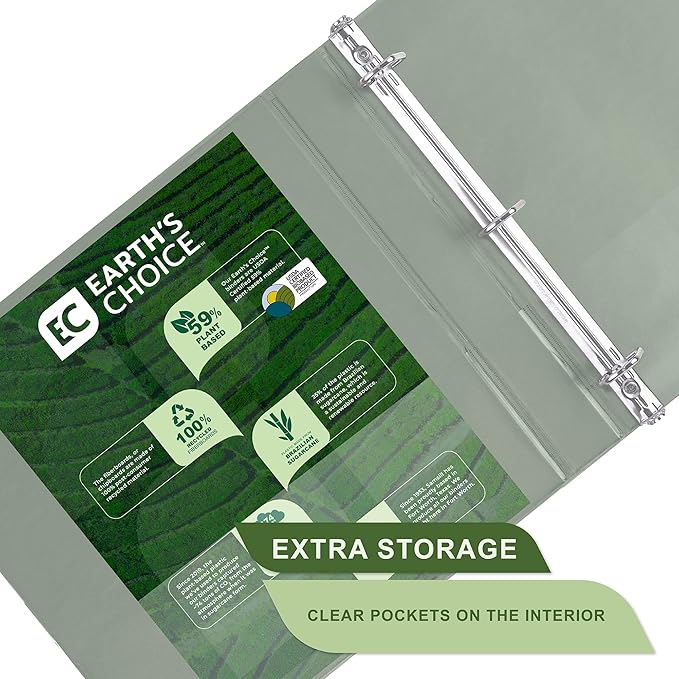 Samsill Plant-Based 1 Inch Durable D-Ring, Made in USA, View Binder, Eco-Friendly, USDA Certified Biobased, Single, Dusty Green