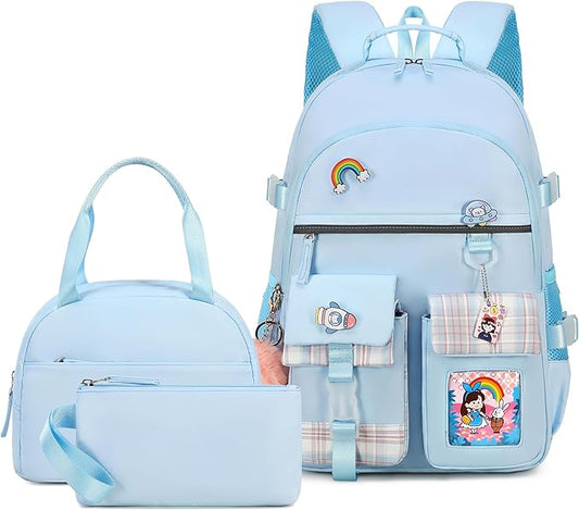 Hey Yoo Cute Backpack for School Backpack for Girls Backpack with Lunch Box Bookbag Set Kids Backpacks for Teen Girls