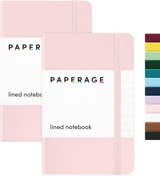 PAPERAGE Lined Pocket Journal Notebook, 2 Pack, (Blush), 160 Pages, Small Notebook, 3.6 inches x 5.6 inches - 100 GSM Thick Paper, Hardcover