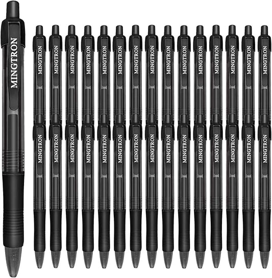 30 Pack Black Fine Point Gel Pens, No Smudge, Retractable, 0.5MM, Black Ink