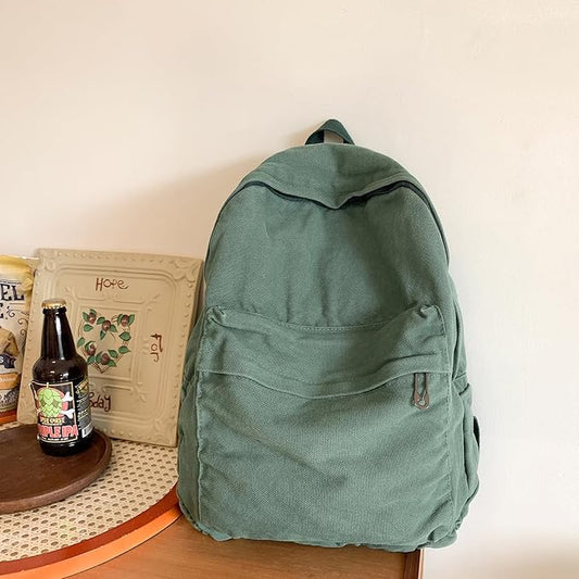 Vintage Canvas Backpack for Women Grunge Hippie Cute Boho School Backpack Casual Y2K Aesthetic Backpack (Green)