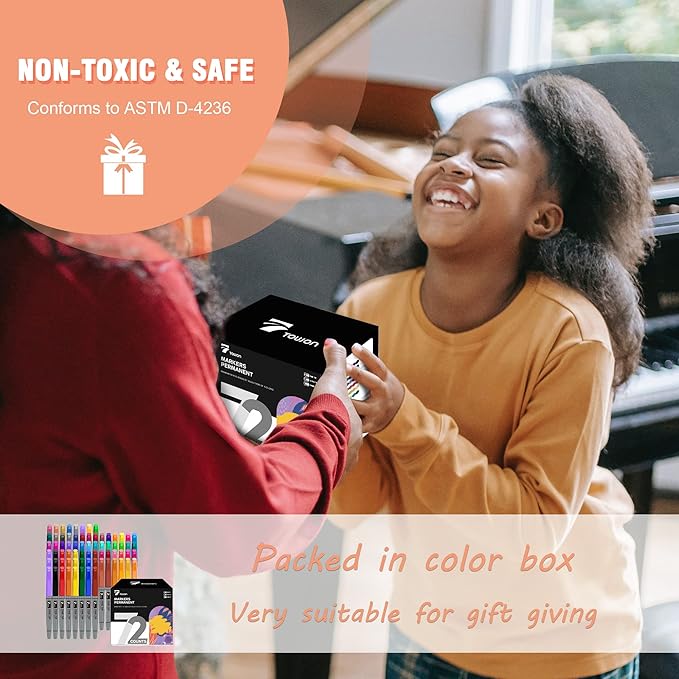 Permanent Markers 72 Assorted Colors - Waterproof Colored Pens Set 45 Fine Tip, 8 Ultra Fine, 8 Chisel Tip, 6 Neon, 5 Metallic Markers Home Office School Supplies for Kids, Adults Coloring