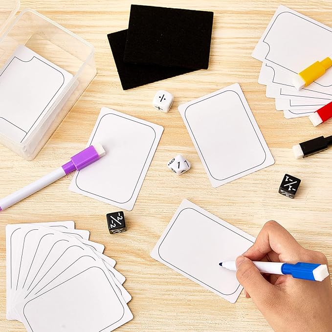 Crtiin 50-Piece Reusable Dry Erase Tokens Set - Blank Index Cards with 5 Color-Coded Markers, 2 Eraser Cloths & Storage Box for DIY Card Games, Flashcards, to-Do Lists, Kids & Adults