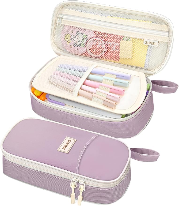 SUNEE Cute Pencil Case, Aesthetic Pen Pouch, Colored Large Pencil Bag with Zipper, Kawaii Stationery Storage and Organizer, Purple School Supplies for Teen and Adult Girls