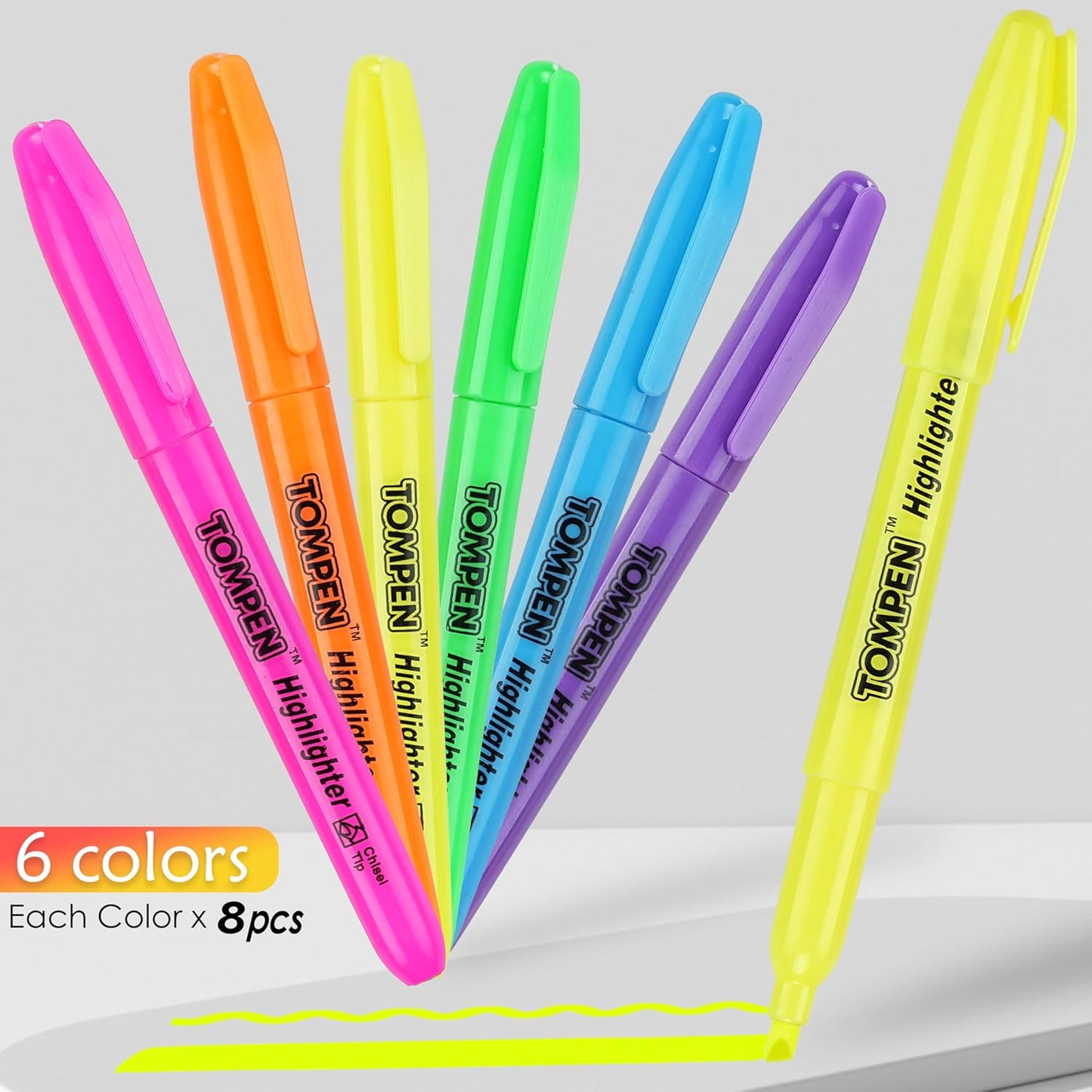 Highlighters Bulk 48 Pack – 6 Assorted Colors Chisel Tip High lighter Marker Set for School,Office,Bible Study, Journaling – Smear-Free,Quick Dry Ink Fluorescent Pens for Teachers & Students