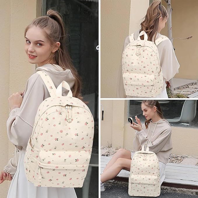 School Backpack for Teens Large Corduroy Bookbag Lightweight 15.6 inch Laptop Bag for Girls Women Casual High School College