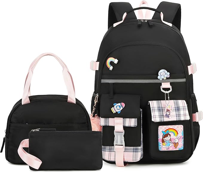 Hey Yoo Cute Backpack for School Backpack for Girls Backpack with Lunch Box Bookbag Set Kids Backpacks for Teen Girls