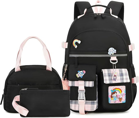 Hey Yoo Cute Backpack for School Backpack for Girls Backpack with Lunch Box Bookbag Set Kids Backpacks for Teen Girls