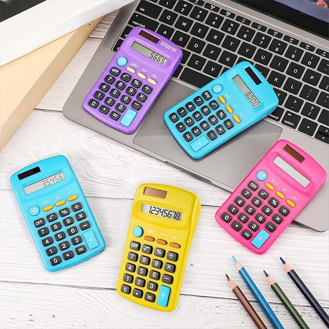 Weewooday 30 Pieces Pocket Size Basic Calculators Bulk 8 Digit Mini Solar Battery Dual Power Calculator for Desktop Home Office School Students Kids, Standard Function 6 Colors