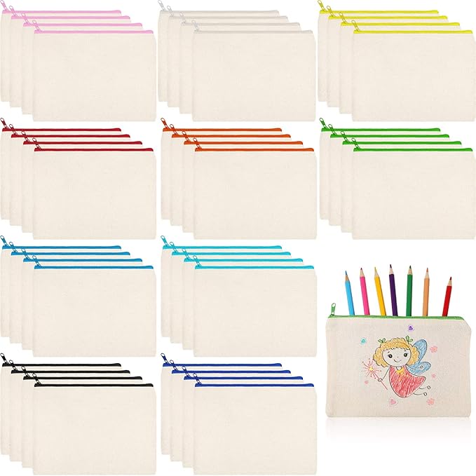 Shappy 40 Pcs Canvas Zipper Pouch Bags Pencil Pouch Canvas Makeup Bags Blank Pencil Case Cotton Cosmetic Case for Travel DIY Craft (7.87 x 5.70 Inches,M)