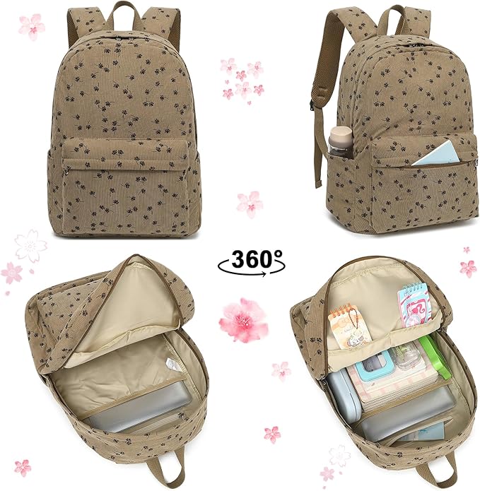 School Backpack for Teens Large Corduroy Bookbag Lightweight 15.6 inch Laptop Bag for Girls Women Casual High School College