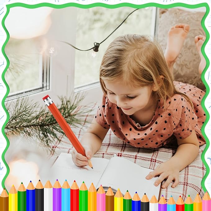 Lewtemi 12 Pcs Wooden Jumbo Pencils 14 Inch Funny Big Large Novelty Pencil Wood Cool Giant Pencil for Kids Home School Office Halloween Christmas Party Prop Gift Decor Toy, 6 Colors