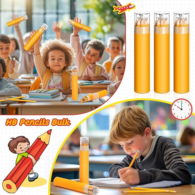 60 Pack 720pcs #2 HB Pencils Bulk in Tube with Sharpener and Eraser Wood-cased Pre-sharpened Pencils for Kids Student Back to School Supplies Classroom Prize Party Favor Gifts (Yellow)