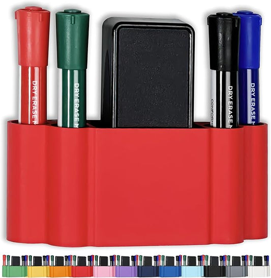 Glassboard Studio Magnetic Dry Erase Marker Holder - Super Strong for Magnetic Glass Whiteboard or Fridge - 2 Large Neodymium Magnets - No Slip Grip - Eco-Friendly PLA Plastic (Cherry Red)