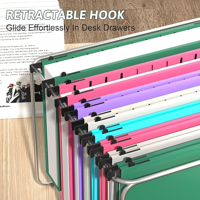 Plastic Hanging File Folder Assorted Colors,Letter Size,12 Pack Reinforced Heavy Duty Hang Folders,Sturdy File Cabinet Folders,Hanging File Folders with Tabs,for Home and Office File/Documents