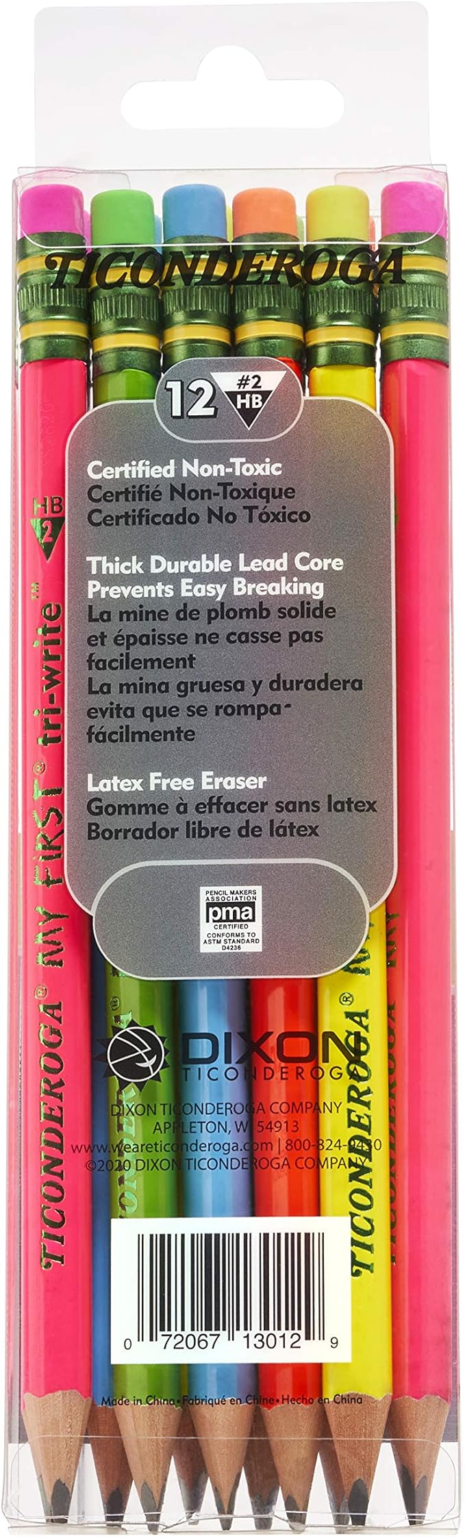 Ticonderoga My First Tri-Write Wood-Cased Pencils, Neon Colors, 12 Count (X13012) My First Pencils, Wood-Cased Soft, Pre-Sharpened, 12 Count (X33312)