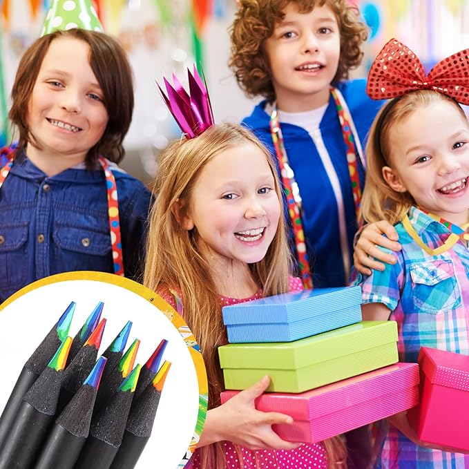 TINNIVI Art Supplies for Kids, 7 Color Black Wooden Rainbow Colored Pencils, Pre-sharpened, Multicolored Core, with Sharpener, for Coloring Books, Drawing, Sketching, 24pcs