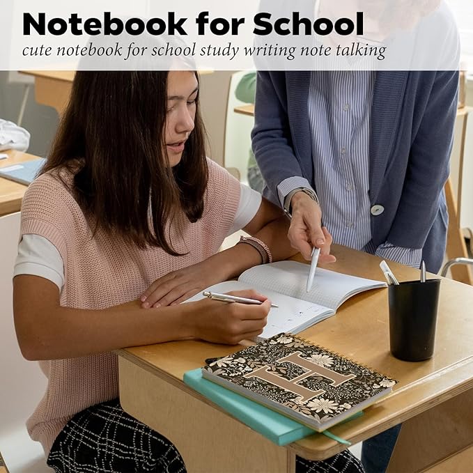 Initial H Personalized Journal Notebook, Boho Floral Journaling Notebooks for Women Girls, Costom Monogrammed Gifts for Women Mom Girls Friends, Letter Spiral Notebook, 5.5x8.3