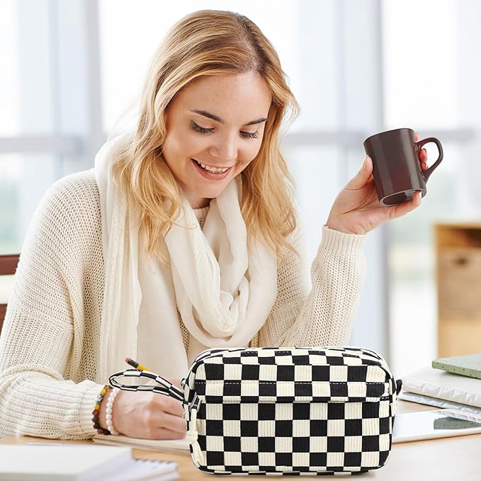 Bluboon Big Capacity Pencil Case Pouch Pen Case School Supplies - Cute Pencil Box Bag for Teen Girls Boys Women Man (Black White Checked)