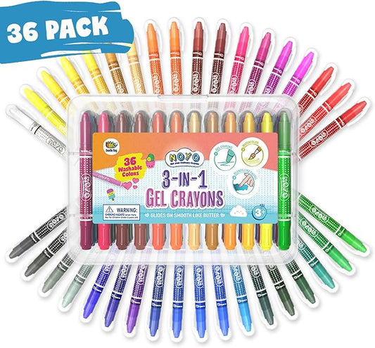 DOODLE HOG Washable Crayons 36 Colors, Kids and Toddler Crayons, Watercolor, Non Toxic, 3 in 1, for Kids Ages 4-8