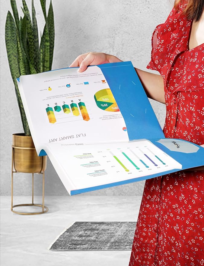 SUNEE Folders with Pockets 3 Hole Punched(50 Pack, Blue), 2 Pocket Folders Fit Letter Size Paper, Paper File Folder for School Office Home Bussiness