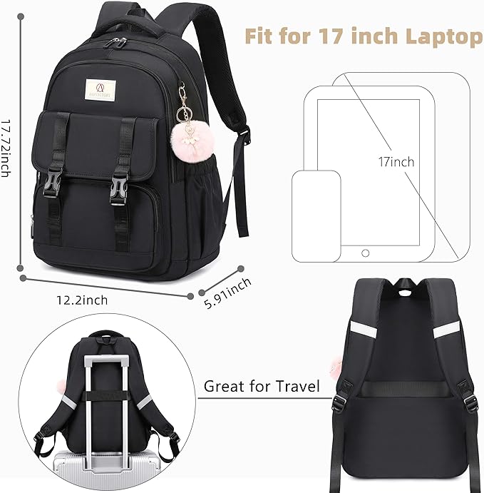 AO ALI VICTORY Laptop Backpack 16 Inch Kids Elementary Middle High School Bag College Backpacks Women Work Business Back Pack Travel Rucksack Large Bookbag for Teens Girls Womens Students,Black