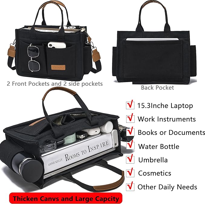 Tote Bag for Women With Compartments,Large Canvas Tote Women's Purse Crossbody Bags Work Laptop Book Bag Satchels Handbags