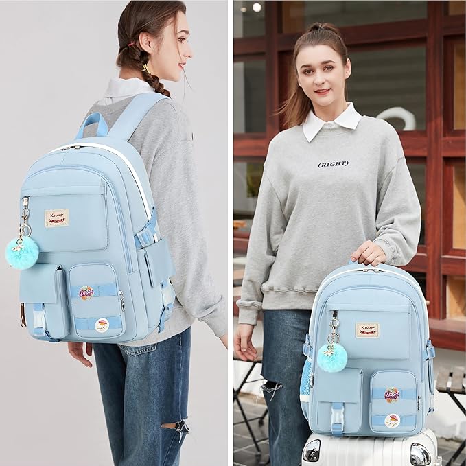 Girls Backpack,15.6 Inch Laptop School Bag Large Primary Elementary Middle College Bookbags Kids Backpacks for Teens Girls Women Students Anti Theft Travel Daypack (Blue)